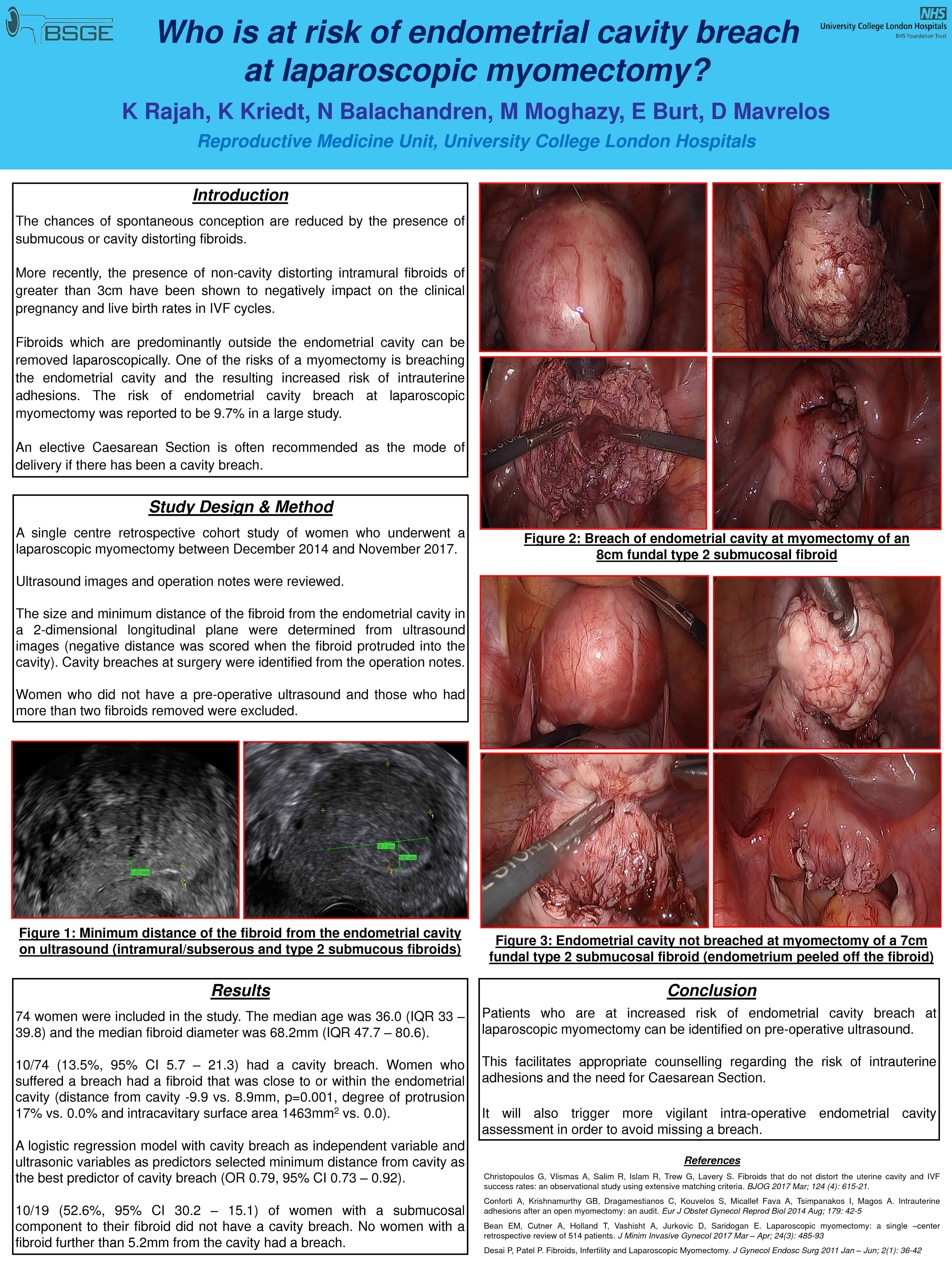 Who is at risk of endometrial cavity breach at laparoscopic myomectomy?